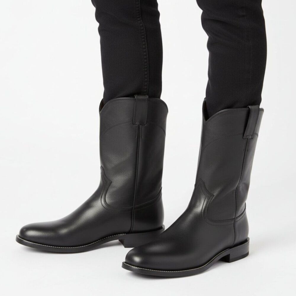 Justin 100% Leather Black Jackson Calf Height 3133 Western Cowboy Boots 7.5 NEW